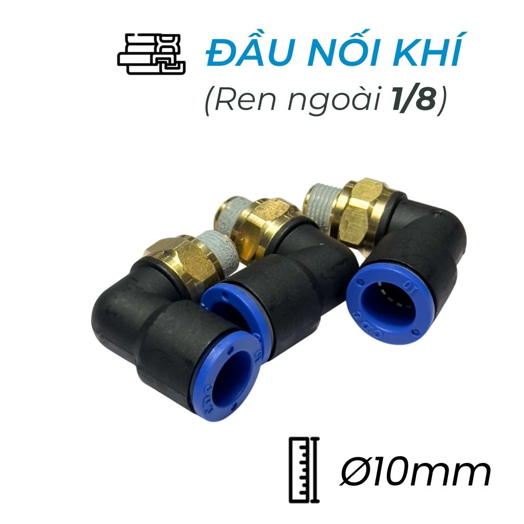 Đầu Nối Nhanh Khí Nén Cong Ø10mm - Ren Ngoài 1/8" CDC MPL 1001 (Màu Đen)