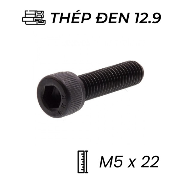 Lục Giác Chìm Đầu Trụ Thép Đen 12.9 DIN912 M5x22