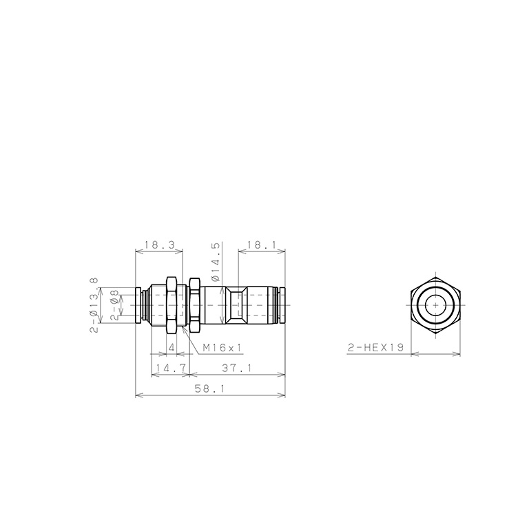 Bản vẽ kỹ thuật Đầu Nối Nhanh Khí Nén Dạng Thẳng Lắp Kẹp Vách Có Van Tự Ngắt Pisco PSM8