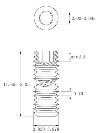 Bản vẽ kỹ thuật Vít Trí Đuôi Bằng Thép Đen 10.9 DIN913 M4x12