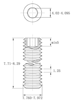 Bản vẽ kỹ thuật Vít Trí Đuôi Bằng Thép Đen 10.9 DIN913 M8x8