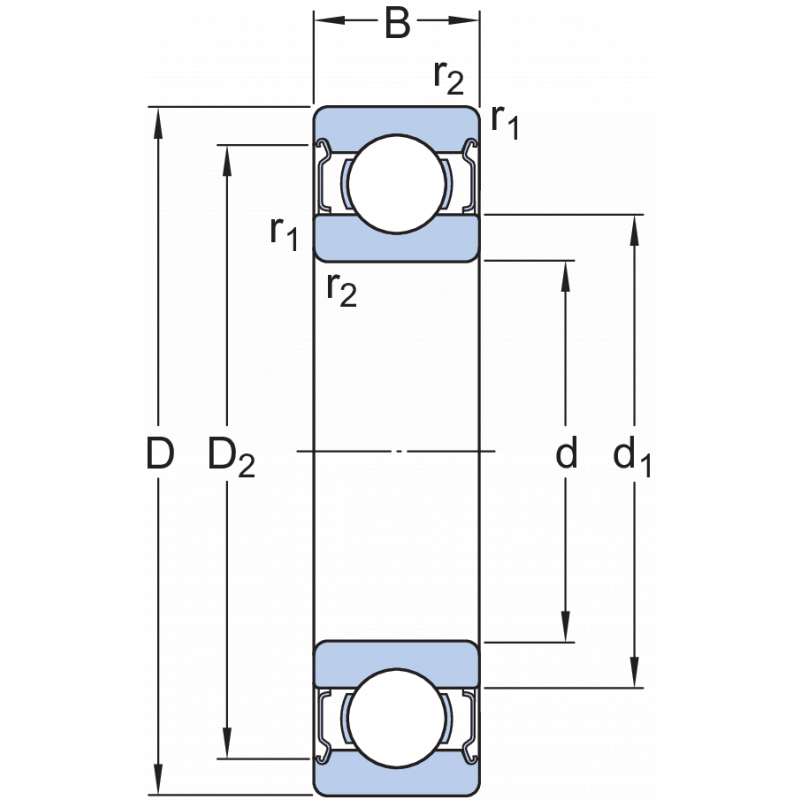 Bản vẽ kỹ thuật Vòng Bi Cầu Rãnh Sâu SKF 61806-2RZ (30x42x7) Phốt Cao Su NBR Không Tiếp Xúc (Hai Bên)