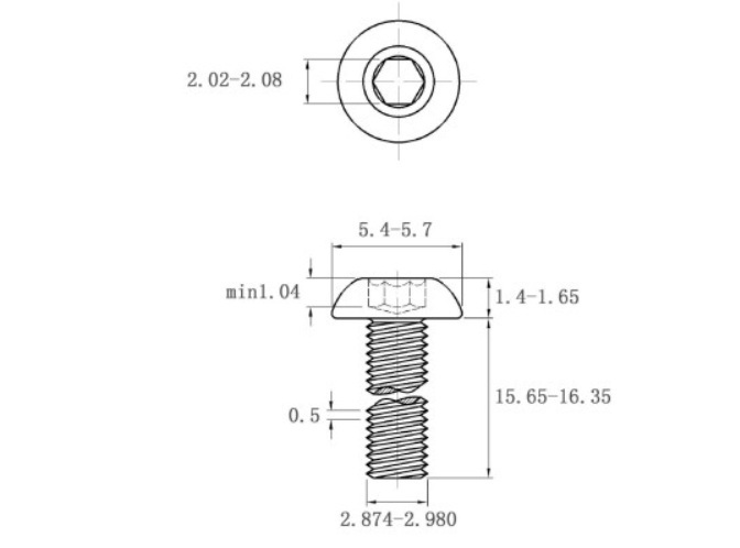 Bản vẽ kỹ thuật Lục Giác Chìm Mo Thép Đen 10.9 ISO7380 M3x16