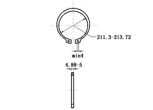 Bản vẽ kỹ thuật Phe Gài Trục Thép 65Mn DIN471 D225x5.0
