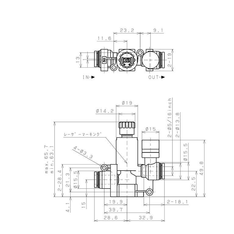 Bản vẽ kỹ thuật Van Chỉnh Áp Suất Khí Nén Loại Khóa Đẩy Pisco RVUMP5/16-5/16