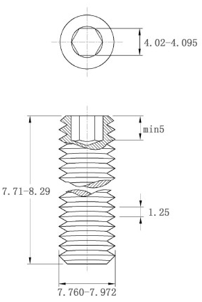 Bản vẽ kỹ thuật Vít Trí Đuôi Bằng Inox 304 DIN913 M8x8