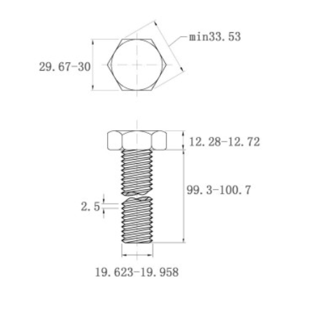 Bản vẽ kỹ thuật Bulong Thép Đen 10.9 DIN933 M20x100