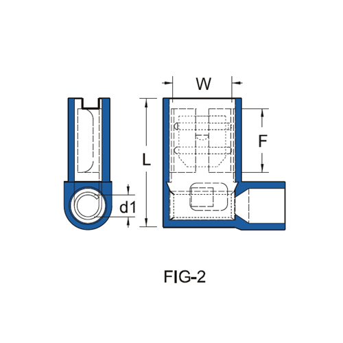 Bản vẽ kỹ thuật Đầu Cosse Ghim Cái Lá Cờ Cách Điện 1 mm2  KST FLDNY1-250A