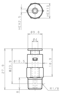 Bản vẽ kỹ thuật Đầu Nối Nhanh Khí Nén Dạng Thẳng Thân Lục Giác Ren Ngoài Pisco APC4-01-E