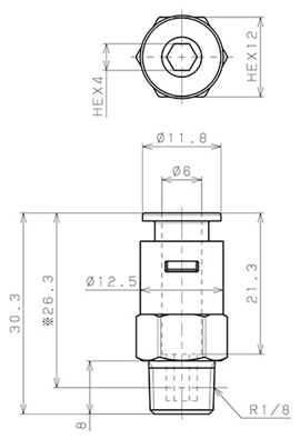 Bản vẽ kỹ thuật Đầu Nối Nhanh Khí Nén Dạng Thẳng Thân Lục Giác Ren Ngoài Pisco APC6-01