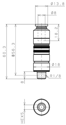 Bản vẽ kỹ thuật Bộ Đầu Nối Nhanh Ống Dẫn Điều Khiển Nhiệt Độ Khuôn Đúc Dạng Thẳng, Có Van Tự Ngắt Pisco ASC10-801