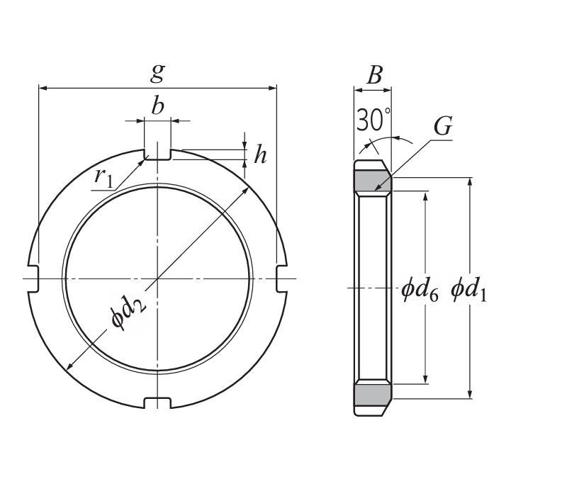 Bản vẽ kỹ thuật Vòng Khóa M20-1 OD 32 mm NTN AN04