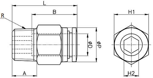 Bản vẽ kỹ thuật Đầu Nối Nhanh Khí Nén Ø4mm - Ren Ngoài M5 CDC MPC 04M5N-W (Màu Trắng)