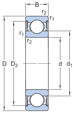Bản vẽ kỹ thuật Vòng Bi Cầu Rãnh Sâu SKF 619/8-2RS1 (8x19x6) Phốt Cao Su NBR Tiếp Xúc (Hai Bên)