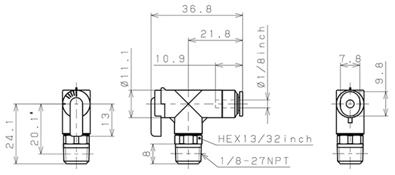 Bản vẽ kỹ thuật Van Bi Khí Nén, Loại Mini Pisco BVLC1/8-N1U
