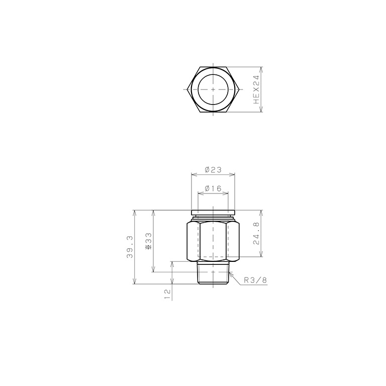Bản vẽ kỹ thuật Đầu Nối Nhanh Khí Nén Dạng Thẳng Thân Lục Giác Ren Ngoài Pisco SPC16-03-UC