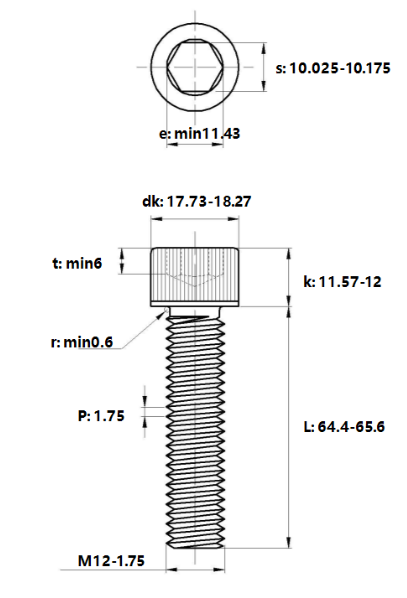 Bản vẽ kỹ thuật Lục Giác Chìm Đầu Trụ Inox 316 DIN912 M12x65