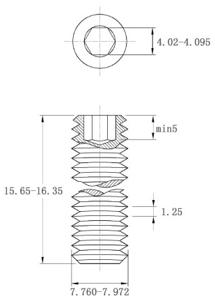 Bản vẽ kỹ thuật Vít Trí Đuôi Bằng Thép Đen 10.9 DIN913 M8x16