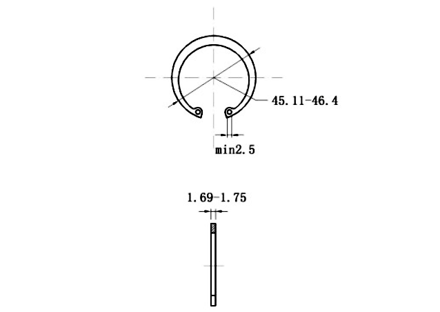 Bản vẽ kỹ thuật Phe Gài Lỗ Thép 65Mn DIN472 D42x1.75