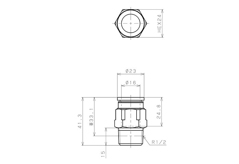 Bản vẽ kỹ thuật Đầu Nối Nhanh Khí Nén Dạng Thẳng Thân Lục Giác Ren Ngoài Pisco PC16-04