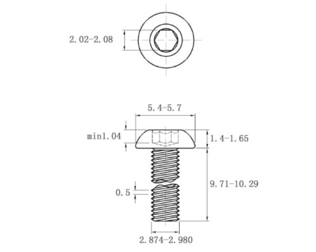Bản vẽ kỹ thuật Lục Giác Chìm Mo Thép Đen 10.9 ISO7380 M3x10 (50Cái/Bịch)