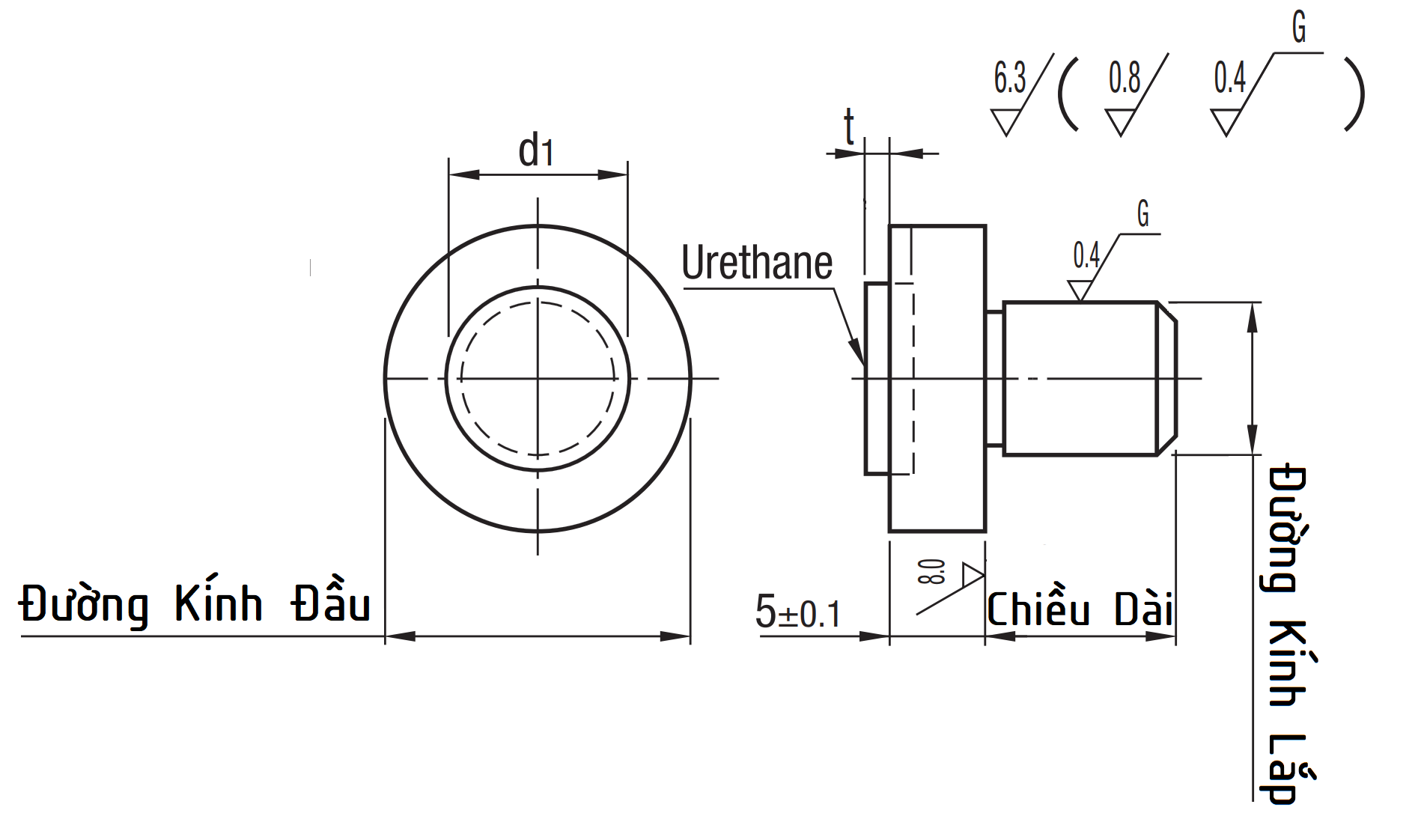 Bản vẽ kỹ thuật Stop Pin - Press-Fit Urethane Type USSTMH18
