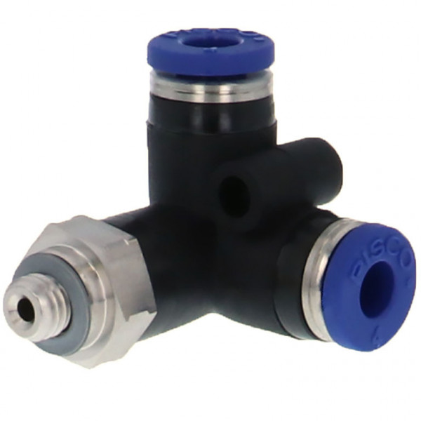 Đầu Nối Nhanh Khí Nén Hai Nhánh Chạc Ba Cong 90° Ren Ngoài Pisco PVX4-M6SUS