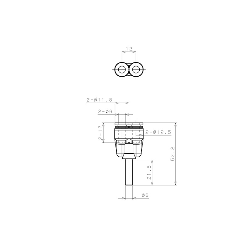 Bản vẽ kỹ thuật Đầu Nối Nhanh Khí Nén Giữa Ống Khí Và Fitting Dạng Chữ Y Pisco PYJ6-C