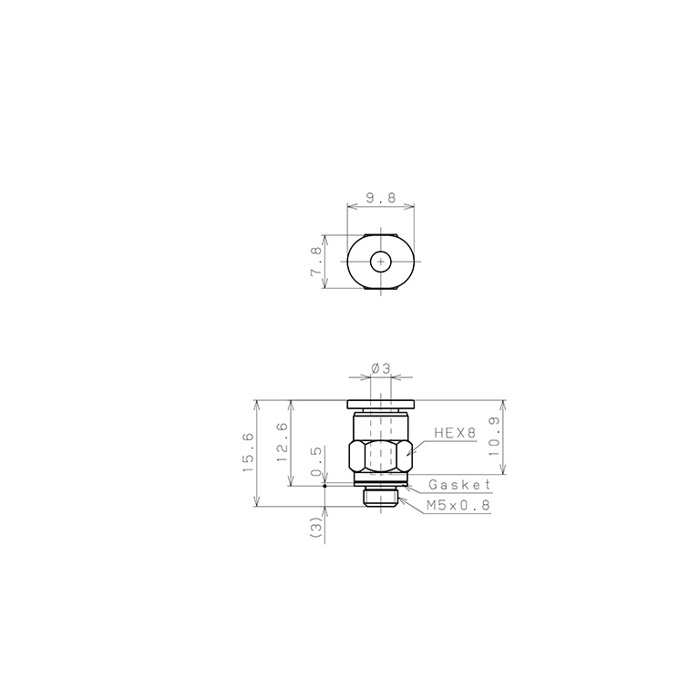 Bản vẽ kỹ thuật Đầu Nối Nhanh Khí Nén Dạng Thẳng Thân Lục Giác Ren Ngoài Pisco PC3-M5MEG