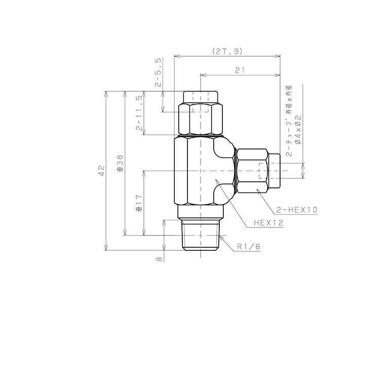 Bản vẽ kỹ thuật Đầu Ngạnh Nối Ống Có Đai Ốc Xiết Dạng Chữ T Ren Ngoài Pisco NSD0420-01