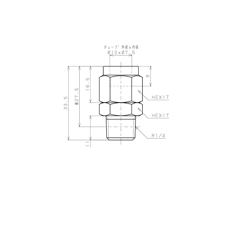 Bản vẽ kỹ thuật Đầu Ngạnh Nối Ống Có Đai Ốc Xiết Dạng Thẳng Thân Lục Giác Ren Ngoài Pisco NSC1075-02
