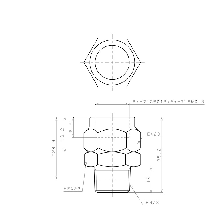 Bản vẽ kỹ thuật Đầu Ngạnh Nối Ống Có Đai Ốc Xiết Dạng Thẳng Thân Lục Giác Ren Ngoài Pisco NKC1613-03