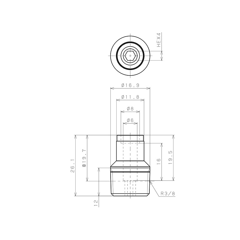 Bản vẽ kỹ thuật Đầu Nối Nhanh Khí Nén Dạng Thẳng Ren Ngoài Pisco KOC6-03