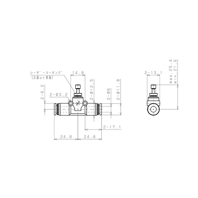 Bản vẽ kỹ thuật Van Tiết Lưu Khí Nén Chân Kim, Nhựa PP Và Inox 304 Pisco PJNMU6-C