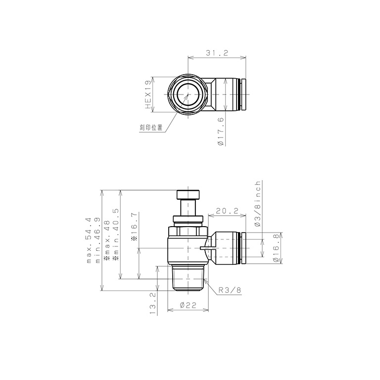 Bản vẽ kỹ thuật Van Tiết Lưu Khí Nén Pisco JSC3/8-03A
