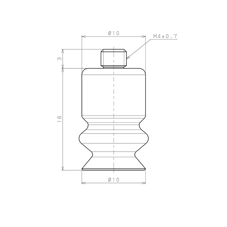 Bản vẽ kỹ thuật Bộ Nấm Hút Chân Không Có Vít Ren, Nitrile, O.D 10 mm, Pisco VP10BN-M4