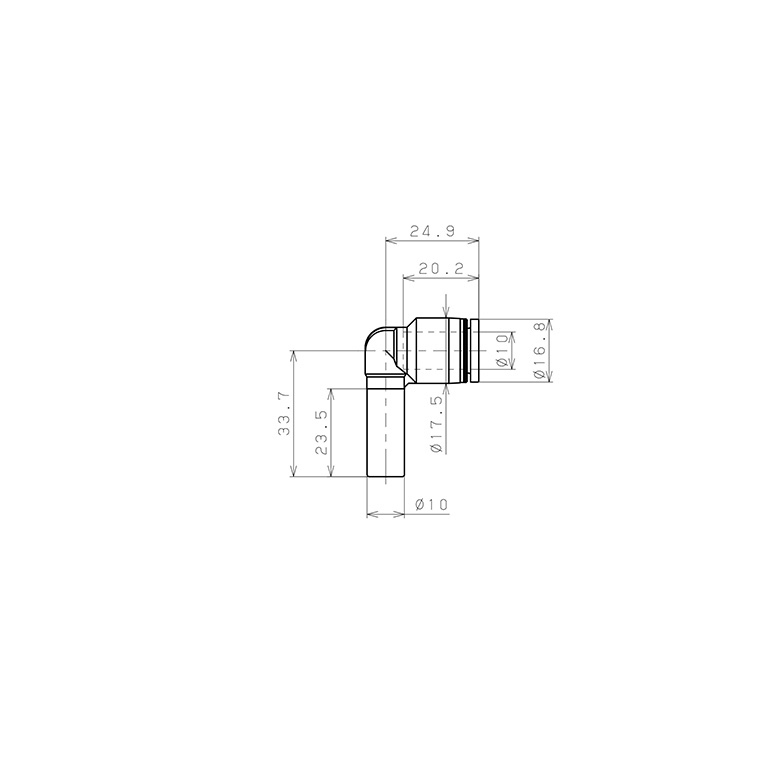 Bản vẽ kỹ thuật Đầu Nối Nhanh Khí Nén Giữa Ống Khí Và Fitting Dạng Cong 90° Pisco PLJ10-C