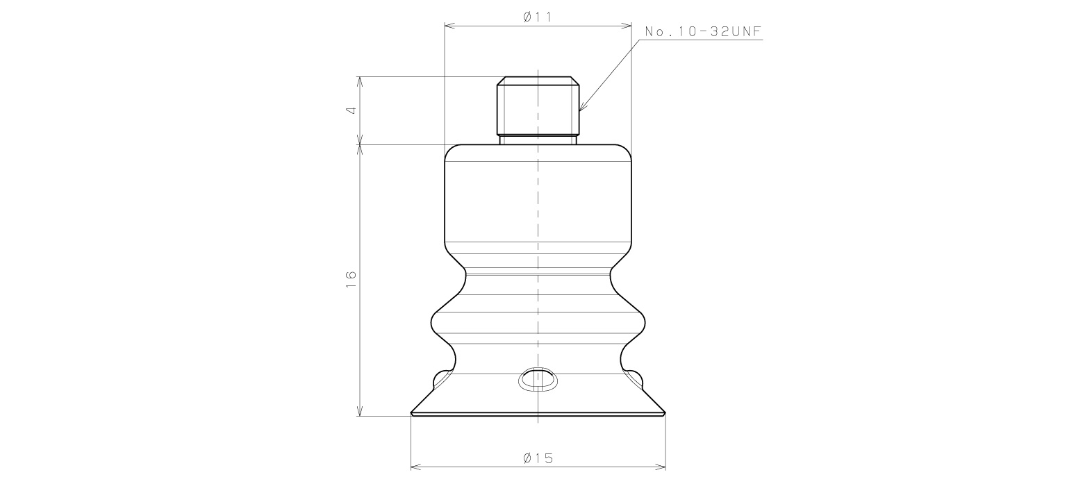 Bản vẽ kỹ thuật Bộ Nấm Hút Chân Không Có Vít Ren, Silicone Chứa Bột Sắt, O.D 15 mm, Pisco VP15BDMSF5-U10