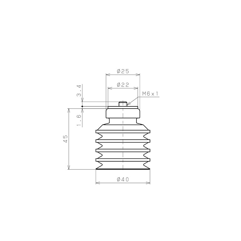 Bản vẽ kỹ thuật Bộ Nấm Hút Chân Không Có Vít Ren, Nitrile, O.D 40 mm, Pisco VP40WN-M6