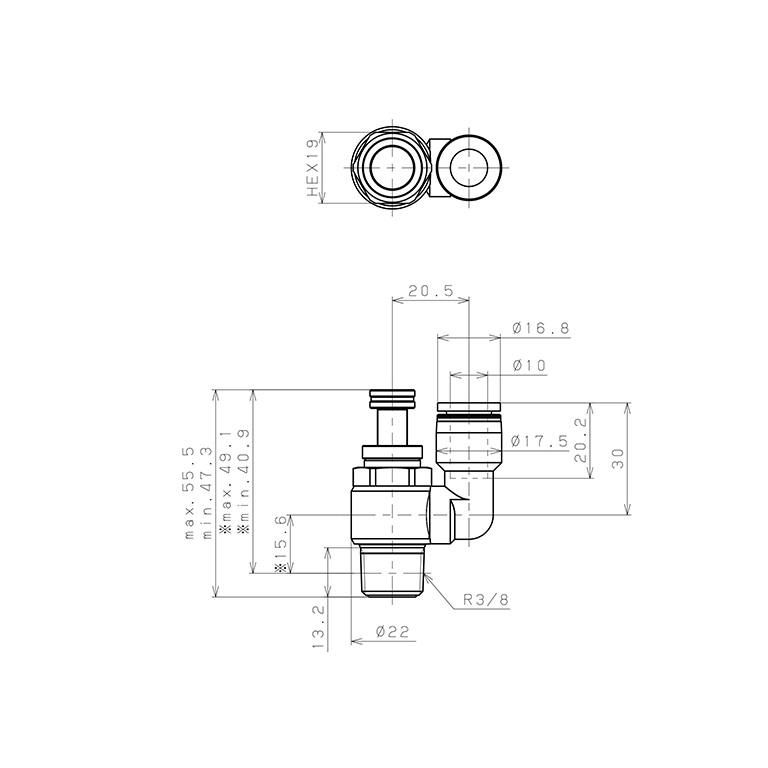 Bản vẽ kỹ thuật Van Tiết Lưu Khí Nén Chân Kim Pisco JNS10-03W-C