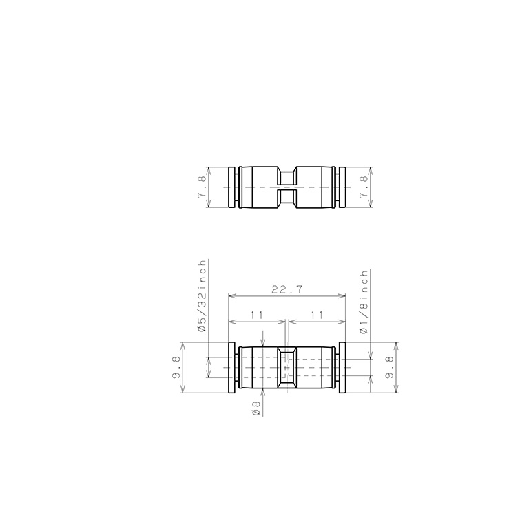 Bản vẽ kỹ thuật Đầu Nối Nhanh Khí Nén Dạng Nối Giẩm Pisco PG5/32-1/8M-C