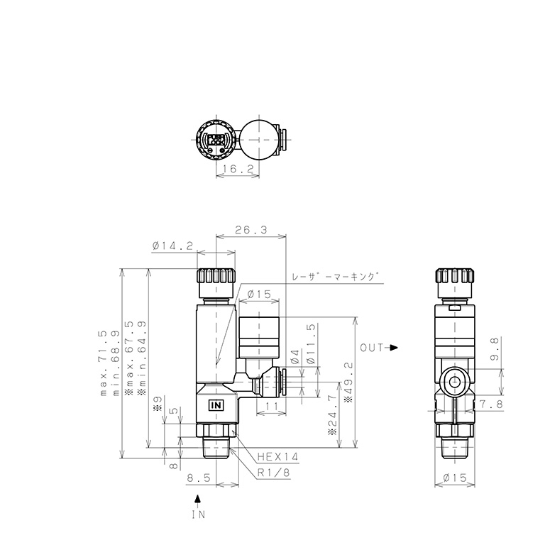 Bản vẽ kỹ thuật Van Chỉnh Áp Suất Khí Nén Loại Khóa Đẩy Pisco RVCMP4-01