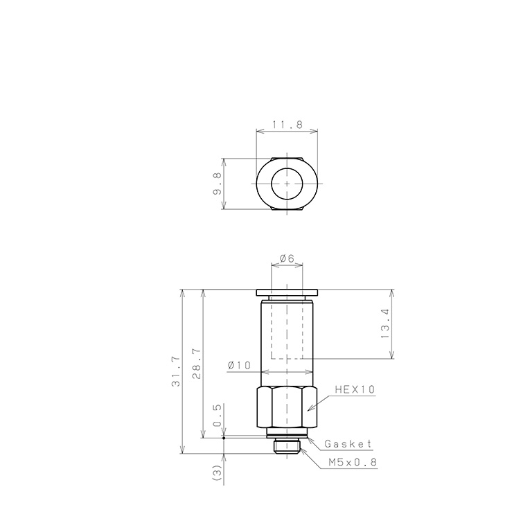 Bản vẽ kỹ thuật Đầu Nối Nhanh Khí Nén Dạng Thẳng Ren Ngoài Có Van Tự Ngắt Pisco PSC6-M5M