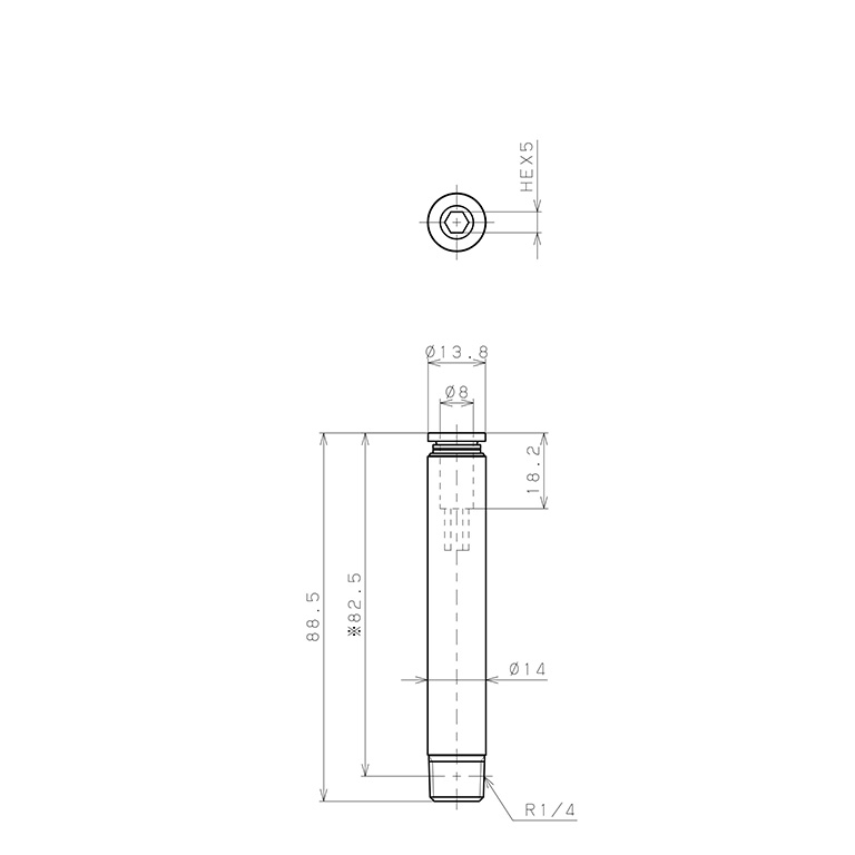 Bản vẽ kỹ thuật Đầu Nối Nhanh Khí Nén Dạng Thẳng Ren Ngoài Pisco POC8-02-L80