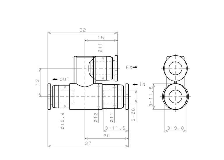 Bản vẽ kỹ thuật Van Xả Nhanh Khí Nén Pisco EQY-6