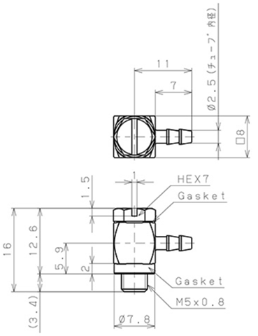 Bản vẽ kỹ thuật Đầu Nối Nhanh Khí Nén Mini ID 2.5mm Ren Ngoài M5 Pisco LH-0425-M5