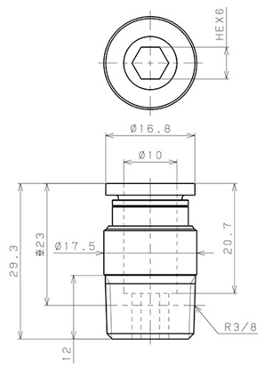 Bản vẽ kỹ thuật Đầu Nối Nhanh Khí Nén Thẳng Phi 10mm Ren Ngoài R3/8 Pisco POC10-03