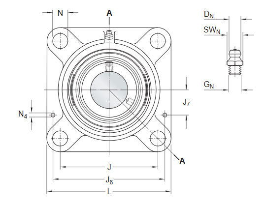 Bản vẽ kỹ thuật Gối Đỡ Vòng Bi Mặt Bích Vuông SKF FY 40 WF