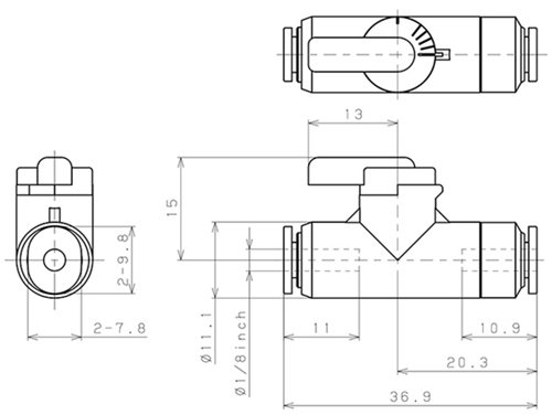Bản vẽ kỹ thuật Van Bi Khí Nén, Loại Mini Pisco BVU1/8-1/8