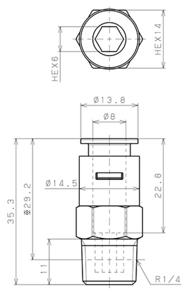 Bản vẽ kỹ thuật Đầu Nối Nhanh Khí Nén Dạng Thẳng Thân Lục Giác Ren Ngoài Pisco APC8-02-E-TP